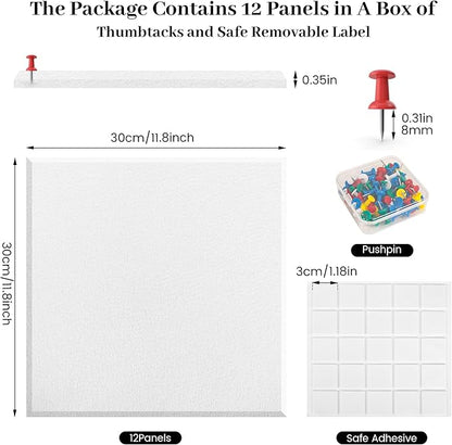 Large Office Cork Board Alternative - 47"x35"12 Pack Felt Wall Tiles Self-Adhesive Safe Removable No Damage for Wall Pin Board Tack Board Felt Cork Board for Walls or Office 48 x 36 White