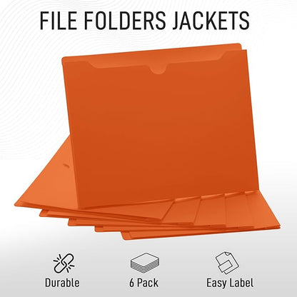 Orange File Jackets, 2 Inch Expansion, Letter Size, Reinforced Straight-Cut Tab, 6 Pack