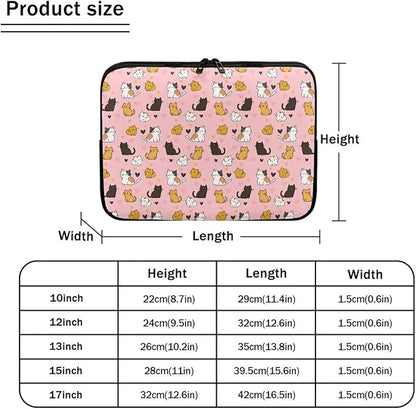 Cat Print Laptop Briefcases for Men Women, Heart Pattern Laptop Sleeve Case Water Resistant Neoprene Computer Carrying Cover 17 Inch Laptop Carrying Bag