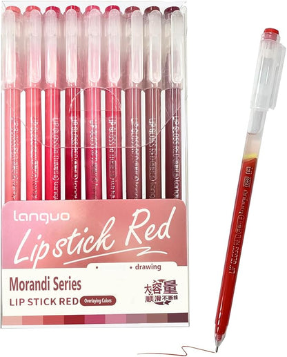 0.5mm Journal Colouring Pens, Assorted Rainbow Colors Pens Set of 9 for Adults Journal Coloring Calligraphy,Made for Everyday Writing, Journals,Drawing,Coloring Books (Lip Glaze Red)