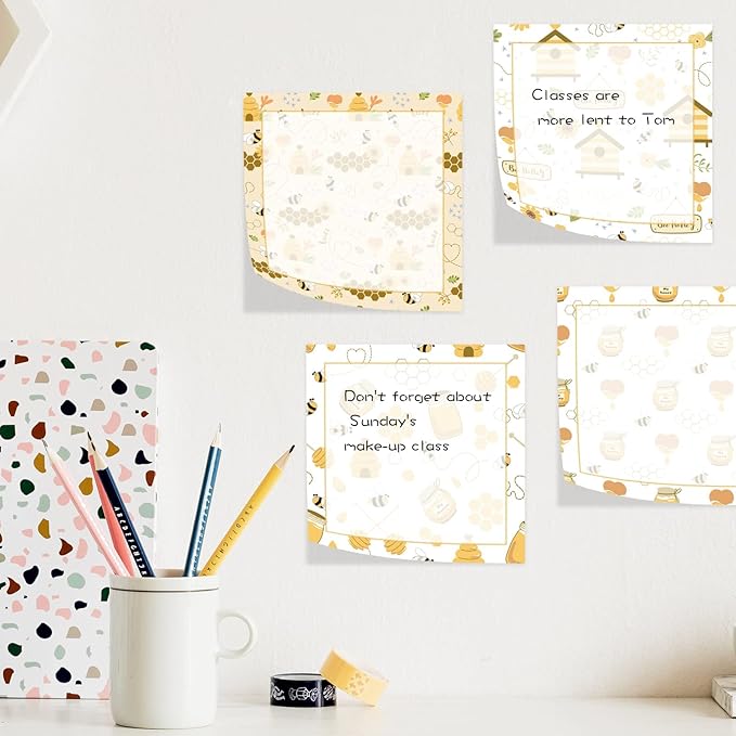 18 Pieces Bee Sticky Notes Adhesive Bee Memo Notes Self-Stick Note Pads for School Office Home Supplies Students Teachers Presents, 9 Styles