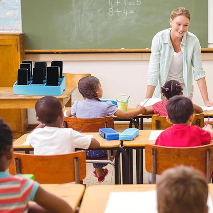 Wooden 24-Grid Cell Phones Storage Box Desktop Mobile Phone Holder Organizer for Office School Classroom (24-Grid Blue)