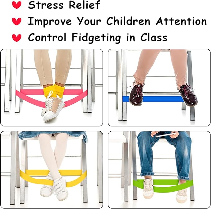 20 Pack Chair Bands for Kids with Fidgety Feet, ADHD Tools for Kids, ROOKEA Sensory Room Must Haves for Adhd Kids Fidget Chair Bands Autism Classroom Must Haves ADHD Tools for Classroom Home Chairs