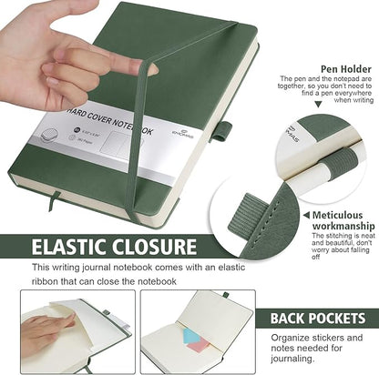 Lined Journal Notebook, 360 Numbered Pages(With page number), Thick Journal for Writing B5 College Ruled Notebook, 100gsm Lined Paper, Leather Hardcover, 9.8'' X 6.9''-Morandi Green