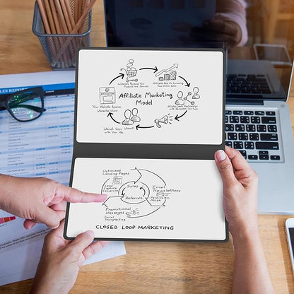 Portable Dry Erase Board,Reusable Whiteboard Notebook, Double-Sided White Board PU Cover 9.5"x6.6" with Marker,Wipe Cloth (Pink)