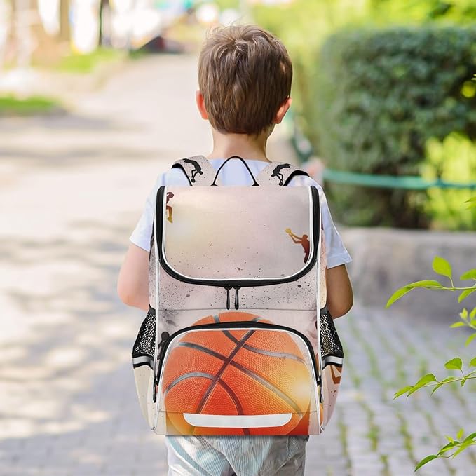 Basketball Backpack with Reflective Strip for Kids Boys Girls Elementary School Bag Removable Chest Strap