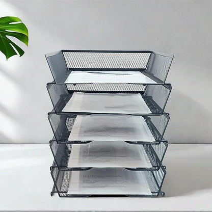 5 Tier Letter Tray Desk File Organizer,Metal Paper Organizer for Office Supplies,Black