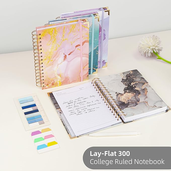 A4 Spiral Notebooks for Work, 300 Pages Lined Spiral Journal Notebook, 5 Subject College Ruled Journals for Writing, 11”x9.25''Journaling Notebooks for School Office Supplies (Grey Marble)