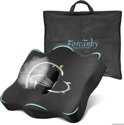 Memory Foam Seat Cushion - Seat Cushion for Office Chairs - Ergonomic Cushions Pad Pillow for Pressure Relief Sciatica & Pain Relief, Seat Cushion with a Storage Bag (Black)