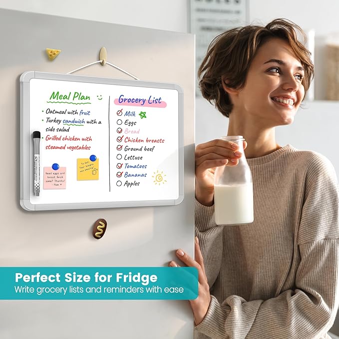 Small Double-Sided White Board Dry Erase Board For Wall, 14"x11" Hanging Whiteboard for Door, Mini Dry Erase Board with a black dry erase marker, Small Whiteboard for Kids Students, Back To School, WH