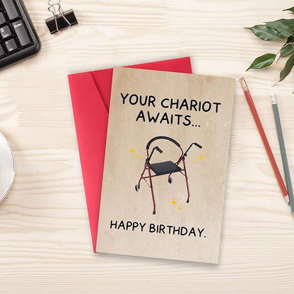 Funny Birthday Card Gifts for Dad Mom Grandpa Grandma, Unique 40th 50th 60th 70th 80th 90th Birthday Gifts Card for Men Women-Your Chariot Awaits