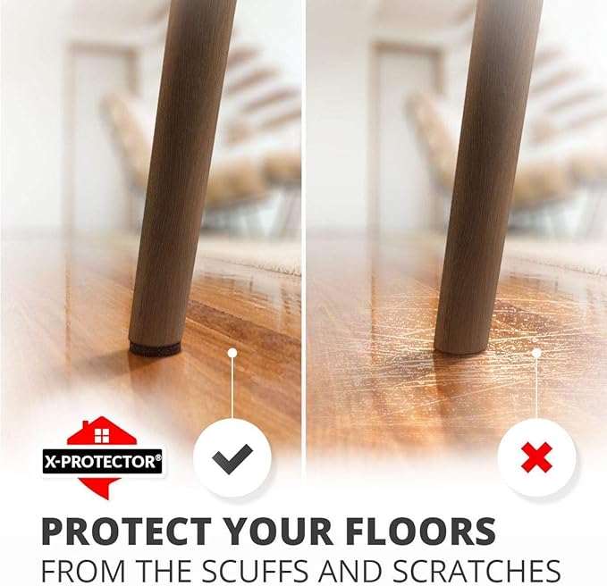 Felt Furniture Pads X-PROTECTOR - 48 Premium Floor Protector Chair Felts for Feet Wood Floors Best Hardwood Protect Your Hard Floors! (Brown)