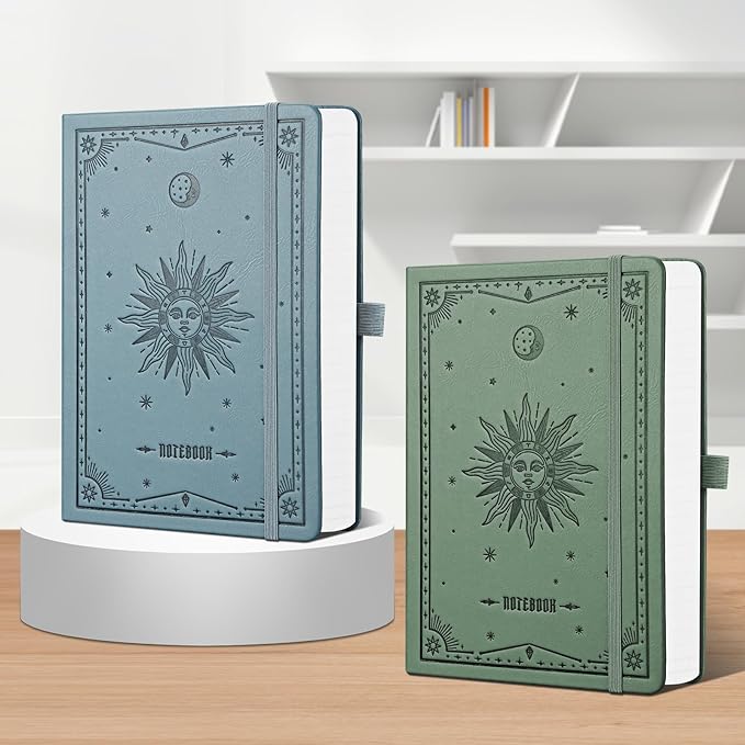 EMSHOI Blank Notebook Journal - 320 Pages, 100gsm Thick Paper, A5 Hardcover Leather, Art Sketchbook for Drawing, Unlined, Plain Sketch Book for Women Men Work Writing, 5.75 X 8.38, GrayBlue