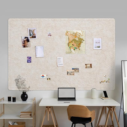 Large Bulletin Board - 72 x 48 Inches, Decorative Felt Pin Board for Wall - 6' x 4' Foldable Photo Display Board with Self-Adhesive Tape, Includes 20 Push Pins - Oatmeal