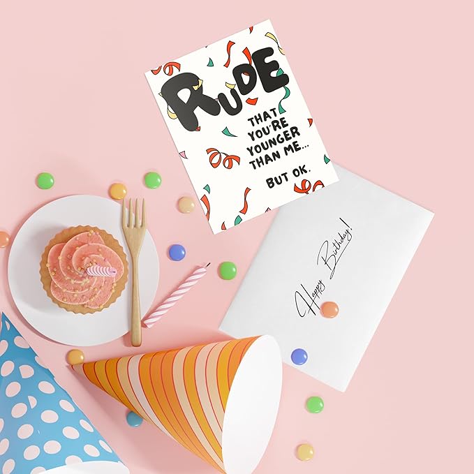 Funny Birthday Card / 18th 16th 21st 30th 40th 50th 60th 65th / Sarcastic Card For Boyfriend Husband Mom Dad Girlfriend Wife/Happy Birthday Greeting Card (Rude You're Younger Than Me But Ok)