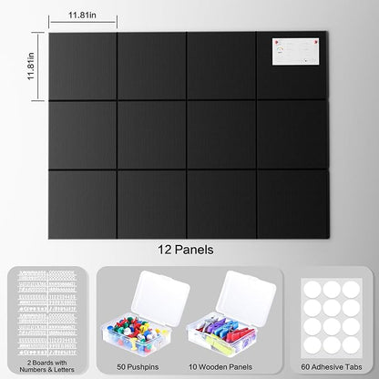 Large Cork Board Alternative 48"x36" Cork Board Felt Wall Tiles 12 Packs Bulletin Board Safe Removable No Damage for Walls Office School Tack Board Felt Letter Board Pin Board with Numbers & Pushpins