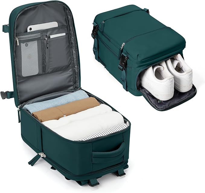 Small Carry on Backpack, Mini Travel Backpack Airplane Approved Weekender Bag for Women Men, Water Resistant Lightweight Daypack with Shoe Compartment, Laptop Backpack for Business, Peacock Blue