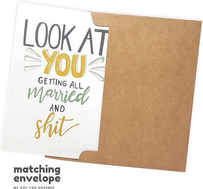 Sleazy Greetings Funny Wedding Card For Marriage Engagement - Adult Humor Dirty Wedding Congratulations Card (Married And Shit)