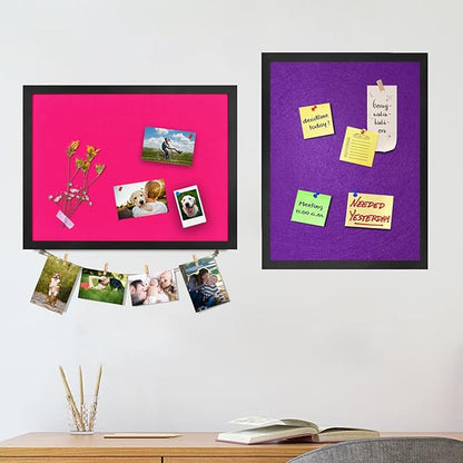 Large Bulletin Board Cork Boards Vision Board with Felt, 23"x17" Display Pin Board for Walls, Desk, Jewelry, Notes, Collection, Photos, Office, Black Framed and Pink Felt Board, 1pc