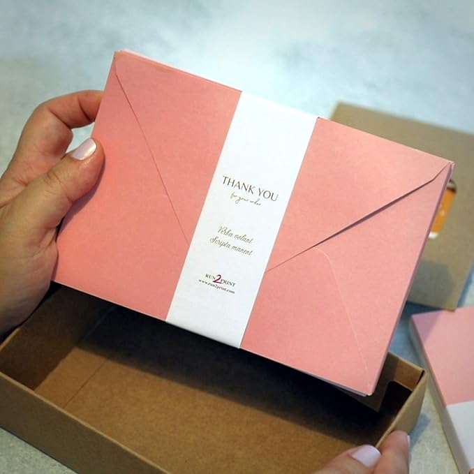 RUN2PRINT (36 Pack Thank You Cards With Envelopes & Foil Stickers - Elegant Dusty Pink Emboss Gold Foil Pressed - Blank Notes Wedding, Bridal, Baby Shower, Business and Formal All Occasion Cards