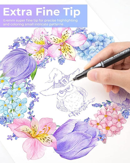 Ohuhu Markers for Adult Coloring Books No bleeding 36 Colors Coloring Markers Water-based Dual Tips Fineliner & Brush Drawing Pens Art Markers for Kids Adults Sketch Journal - Maui - Black