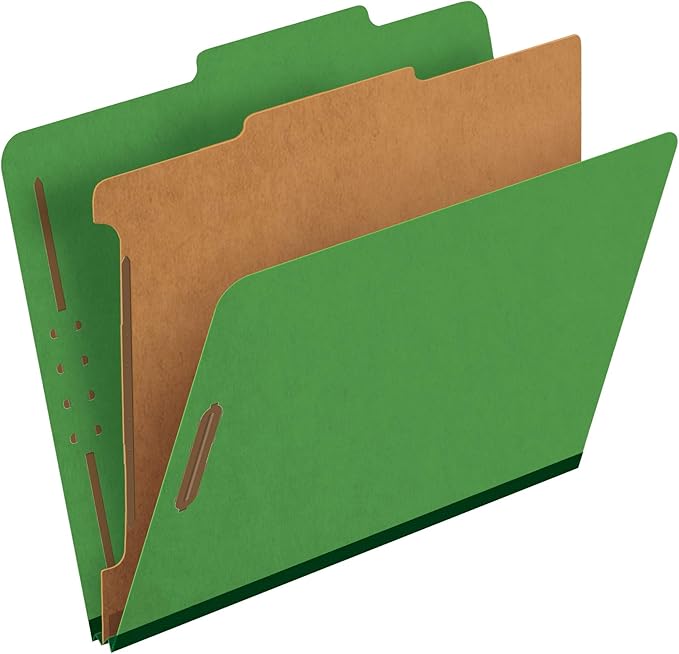 Pendaflex® Classification Folders, 1 Divider, 2" Fasteners, Letter, Dark Green, 10/Box (23733P), Specialty