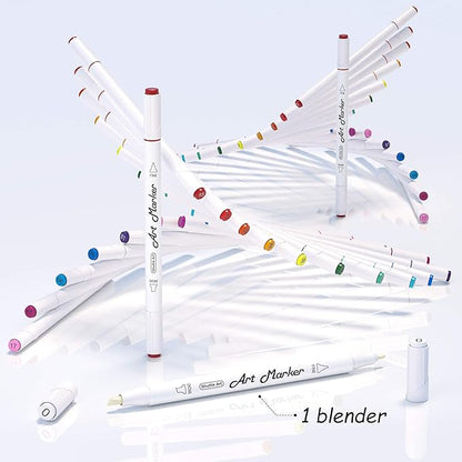 Shuttle Art 61 Colors Dual Tip Art Markers, 60 Colors plus 1 Blender Alcohol Based Permanent Marker Pens Highlighters with Case Perfect for Illustration Adult Coloring Sketching and Card Making