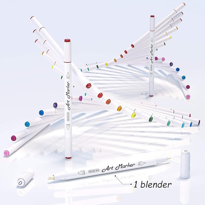 Shuttle Art 101 Colors Dual Tip Alcohol Based Art Markers,100 Colors plus 1 Blender Permanent Marker Pens Highlighters with Case Perfect for Illustration Adult Coloring Sketching and Card Making