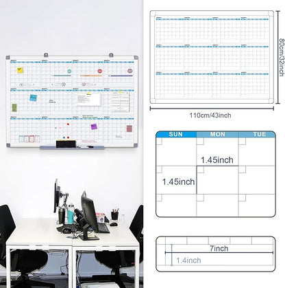 MAKELLO Large Magnetic Dry Erase Calendar Whiteboard Yearly for Home 43x31 in, Bedroom, Office, Classroom, 12 Months