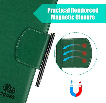 A4 Leather Portfolio,All-in-One Folder Legal Pad Padfolio,Business Interview Legal Organizer with Magnetic Closure,Resume Folder Binder with Luxury Papers,Sticky Tab,Pen for Men & Women,Retro Green