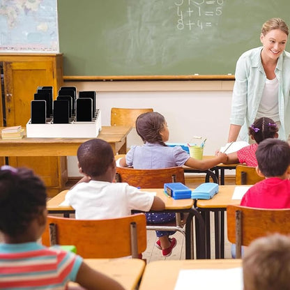 Wooden 24-Grid Cell Phones Storage Box Desktop Mobile Phone Holder Organizer for Office School Classroom (24-Grid White)