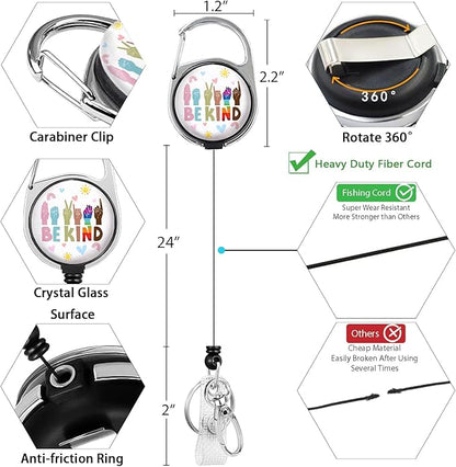 Be Kind Lanyards for Id Badges, Cute Hand Sign Badge Reel Heavy Duty with Carabiner Clip, Fashionable ID Badge Holder with Breakaway Lanyard, Teacher Nurse Office Christmas Gifts