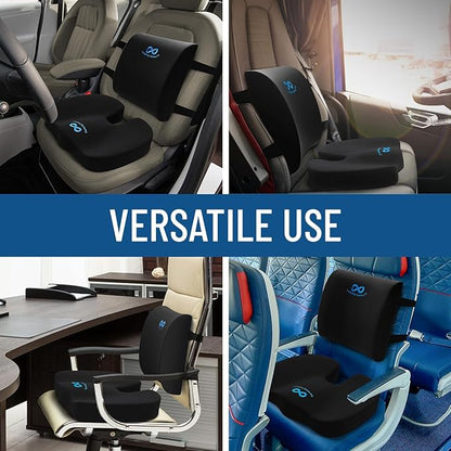 Everlasting Comfort Gel Infused Lumbar Support Pillow & Seat Cushion for Car Combo - Car Seat Cushions for Driving, Work - Ergonomically Designed to Target Sciatica Pain, Back Pain, Tailbone Pain