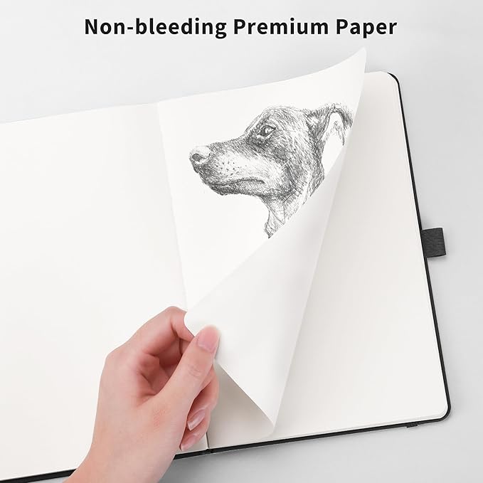 RETTACY Blank Journal Notebook, A5 Blank Journal with 192 Pages, 5.7'' × 8.3'' Medium Size, 68 LB/100 GSM Thick Paper, Leather Hardcover, for Sketching, Drawing, Painting (Light Blue)