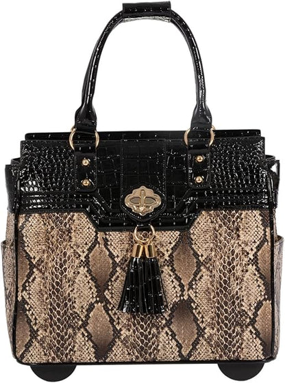 JKM and Company Alligator Compatible With Computer iPad, Laptop Tablet Rolling Tote Bag Briefcase Carryall Bag