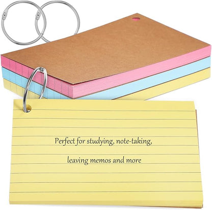 150 Pcs Colored Index Cards: 3 x 5 Ruled Index Cards with Ring,Heavy Colored Note Cards Punched Lined Flashcards for School Learning Game Card