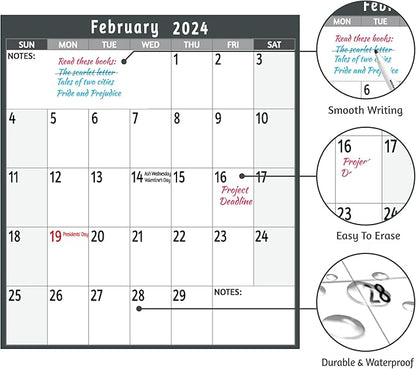 2024 Dry Erase Calendar – Large Yearly Wall calendar 2024, 38.2'' x 25.2'', 2-Side Reversible Calendar 2024, Vertical/Horizontal, Jan 2024 – Dec 2024, 2024 Wall Calendar with Notes, Stickers - Grey