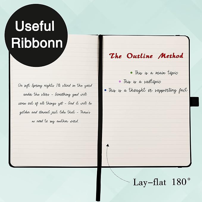 Ruled Notebook/Journal - Classic Lined Journal/Notebook, Hardcover with Thick Paper, 5.3" x 8.26", Banded + Pen Holder +Inner Pocket - Cyan