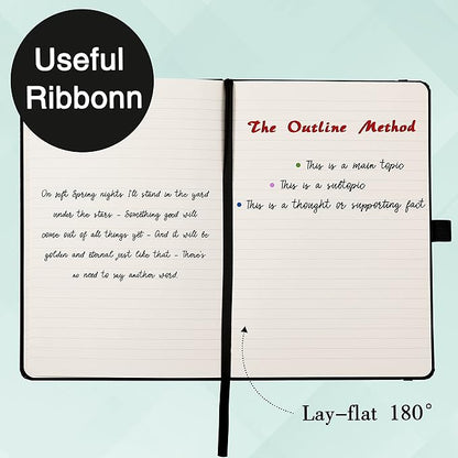 Ruled Notebook/Journal - Classic Lined Journal/Notebook, Hardcover with Thick Paper, 5.3" x 8.26", Banded + Pen Holder +Inner Pocket - Burgundy