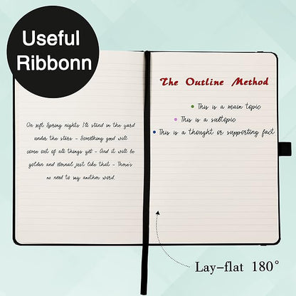 Ruled Notebook/Journal - Classic Lined Journal/Notebook, Hardcover with Thick Paper, 5.3" x 8.26", Banded + Pen Holder +Inner Pocket - Prasinous