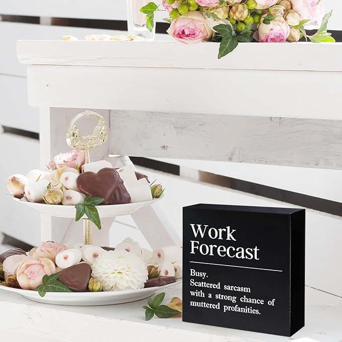 Funny Office Decor Sign Cool Things for Office Desk Accessories Work Forecast Wood Sign Coworker Gifts for Women Men Desk Decor for Office Cubicle Accessories - 5 x 5 Inches