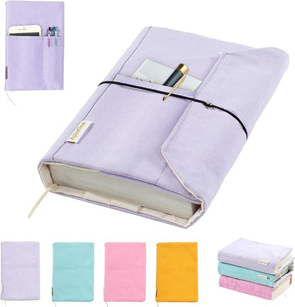 Canvas Book Covers, Washable Book Protector, Book Cover for Paperback Novels, Adjustable Book Cover for Hardcover with Pockets for Pen, Soft Cover Books, Book Lovers Gifts