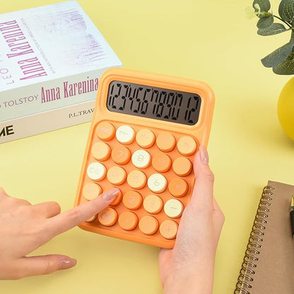 Desktop Calculator 12 Digit, Cute LCD Display Mechanical Basic Standard Calculators with Big Buttons, Aesthetic School Office Supplies (Mixed Orange)