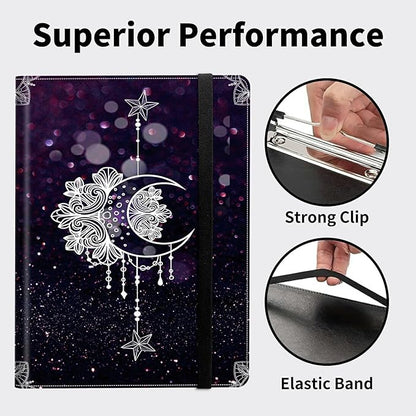 Padfolio Folder with Clipboard,Portfolios Organizer Clipboards with Storage Clipboard Writing Pad PU Leather Conference Document Organizer with Business Card Holder,Moonflower