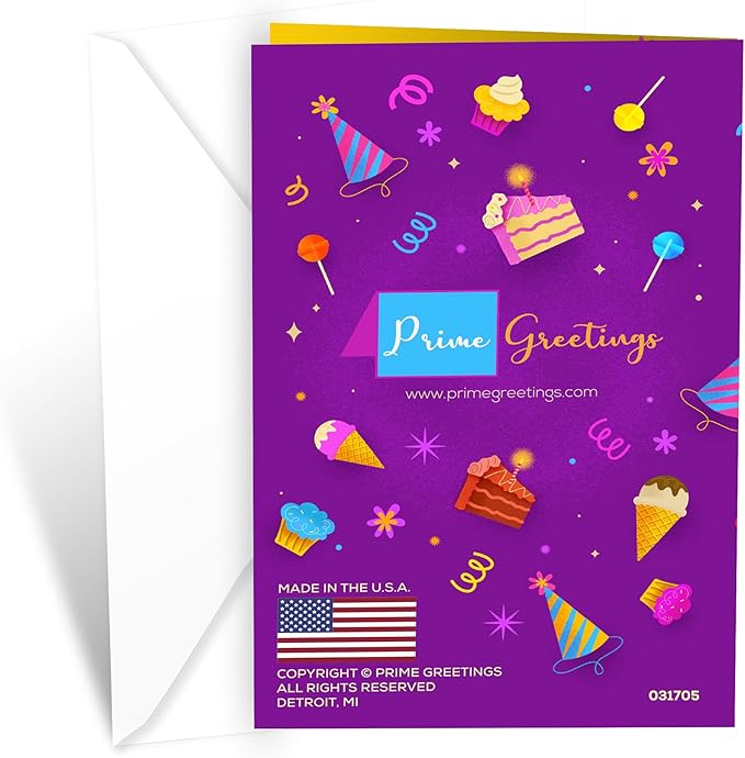 Prime Greetings Niece Happy Birthday Card, Made in America, Eco-Friendly, Thick Card Stock with Premium Envelope 5in x 7.75in, Packaged in Protective Mailer