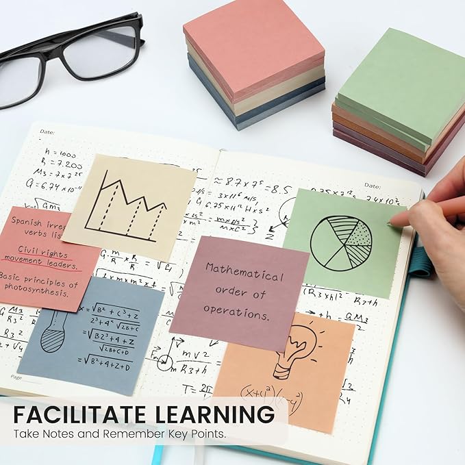 Sticky Notes, 12 Pads, 3x3 inches, Aesthetic Vintage Self-Sticky Note Pads, Ideal for Office, Study, and Daily Life Organization - Neutral Colors