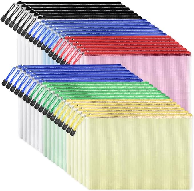 EOOUT 36pcs Mesh Zipper Pouch for Organizing, A4 Letter Size Zipper Storage Bags, Multicolor Plastic File Pouch Multipurpose for Classroom Organization Travel Storage Board Game Storage