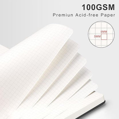 AHGXG Graph Paper Notebook - Spiral Notebook 8.5" x 11", A4 Large Hardcover Leather Journal Grid Notebook, 100 gsm Thick Graph Paper,Journals for School Writing Graphing Engineering Math, Black