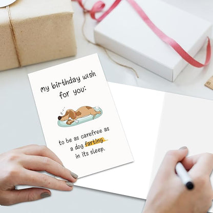 Funny Birthday Card for Him/Her, Humor Birthday Card for Family Friends, Bday Card for Sister Brother, My Birthday Wish For You To Be As Carefree As A Dog Farting In Its Sleep