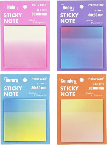Gradient Transparent Sticky Notes, 8x8 cm See Through Notes for Annotating Bible Journaling Office Supplies, 50 Sheets/Pad, 4 Pads